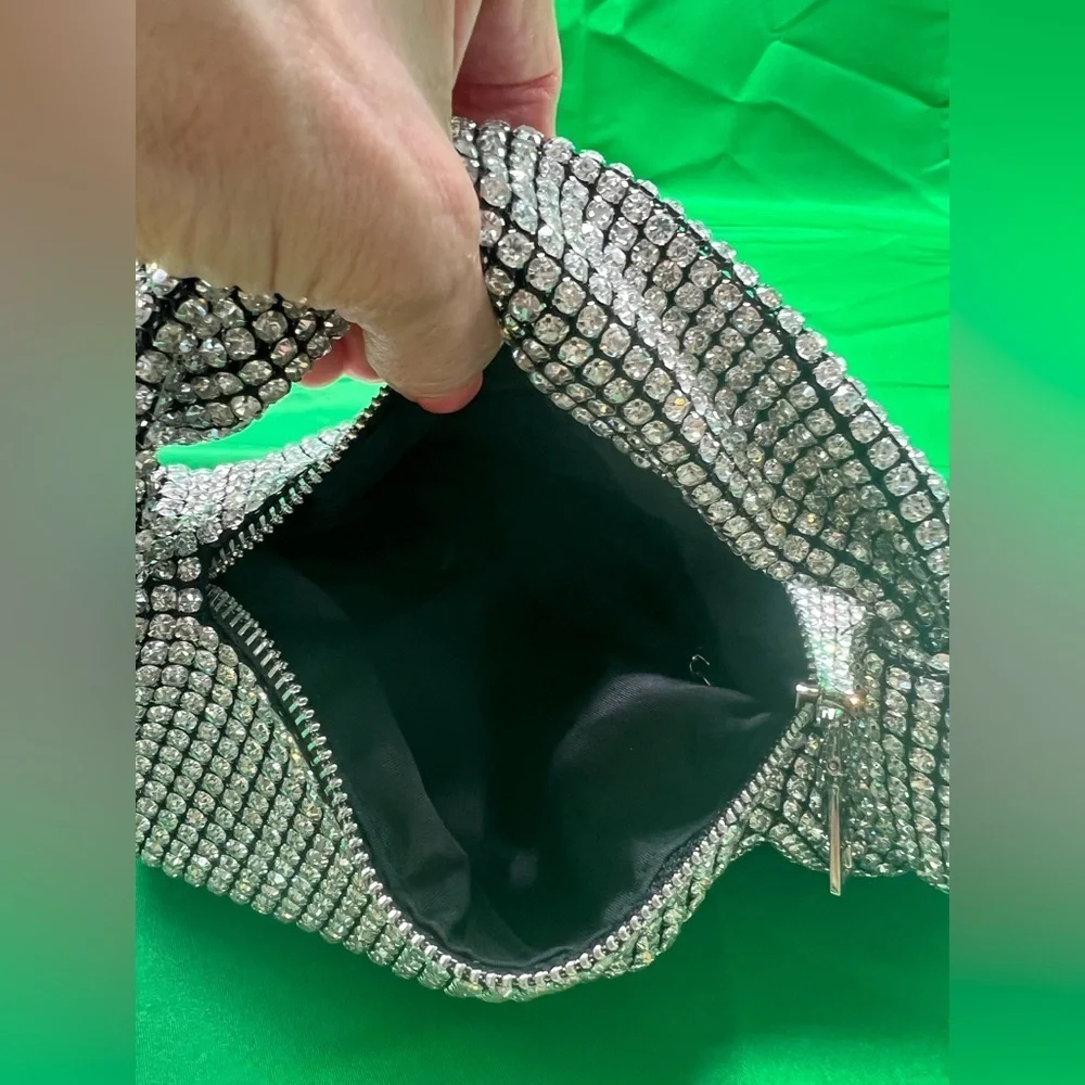 Knotted Crystal Rhinestone Hobo Dumpling Handbag Purse With Silver Zipper (PB1)